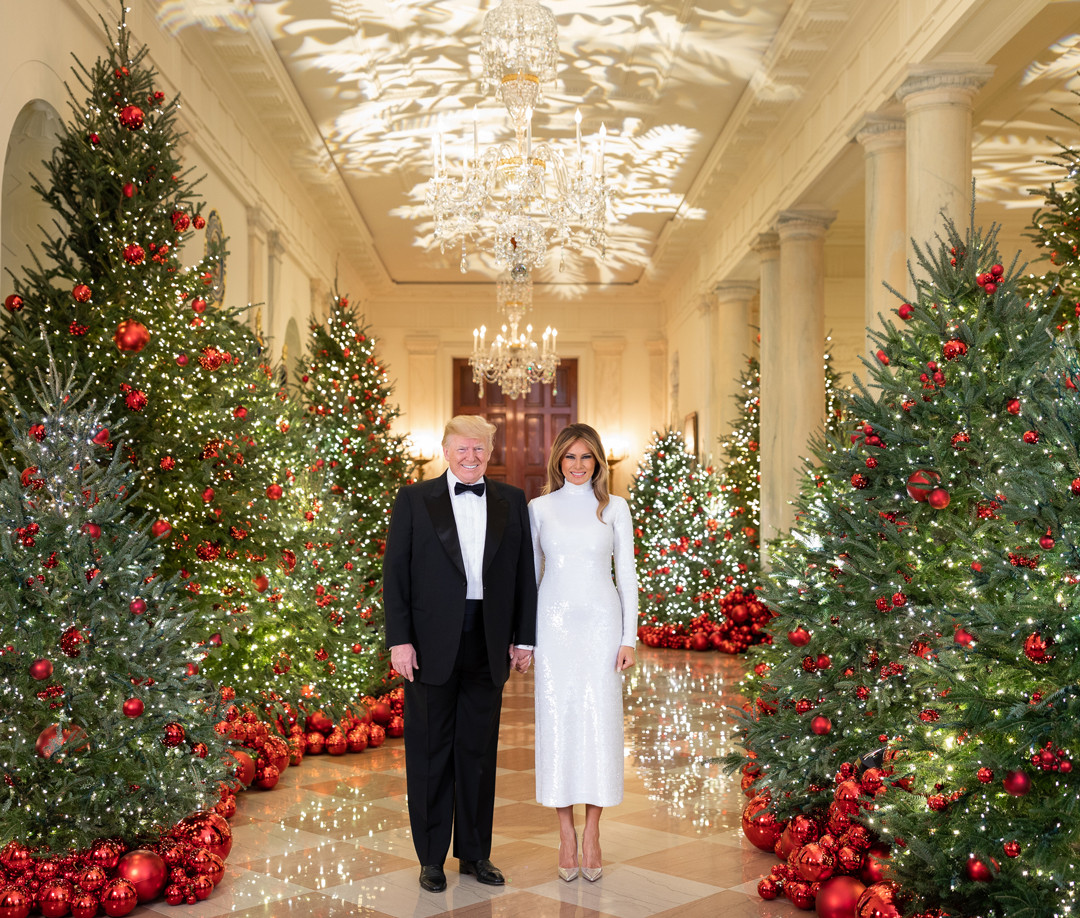 Melania Trump Dons Sleeveless Dress for White House Christmas Party | E! News1080 x 918